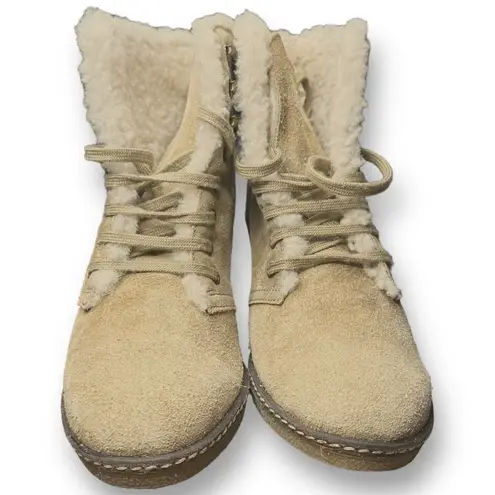 J. Crew Women's Beige Suede Shearling Wedge Ankle Boots Size 7 Tan