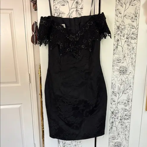 Scott McClintock vintage bedazzled jacquard goth pencil dress Black Size 10