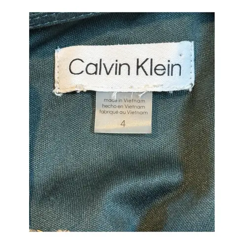 Calvin Klein  Sheer Sleeve‎ Shift Dress Gold Dot Tie Cuff Green Women Size 4