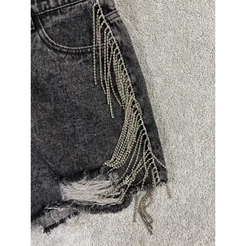 savannah jane rhinestone fringe shorts Black Button Fly NWT distressed Size M