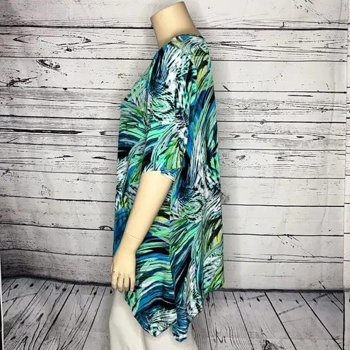 Hemline Avenue Size 26/28 Green & Blue Watercolor Print Asymmetrical Blouse Top