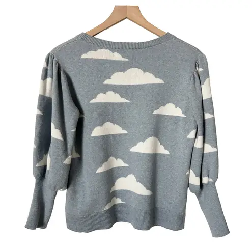 Koch Madeline Daydream Cloud Print Puff Sleeve Light Blue Sweater Size Small