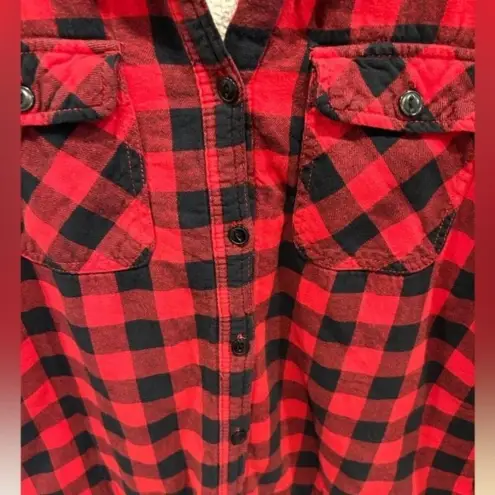 Boston‎ Traders Womens Flannel Sherpa Lined Shacket Size Large Red