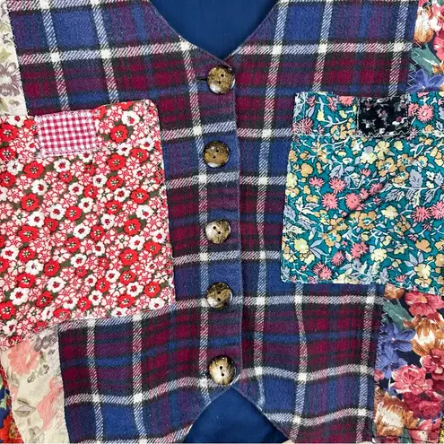 Vintage 2 Of Us Multicolor Patchwork Flannel Quilt Crop Top Jacket Medium 80s Blue