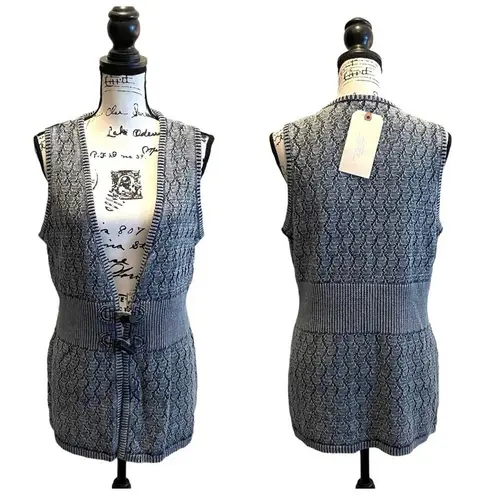 PBJ Blues Denim Sweater Vest Knit Blue Size Medium Toggle Rare Acid Ombre NWT