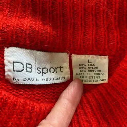 David Benjamin DB Sport Sweater L Red Silk Angora Knit Faux Leather Long Sleeve Size L