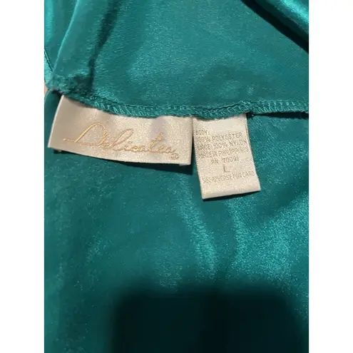 Delicates Vintage Delicate’s Emerald Green Satin silky Lace Negligee Slip Dress Nightie