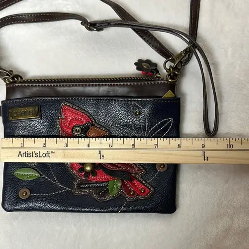 NWOT Chala Blue and Red Crossbody Bag with Cardinal Embroidery