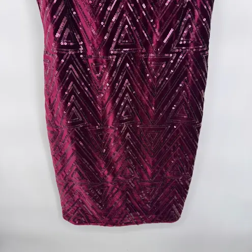 Eliza J Velvet Sequin Geometric Formal Party Cocktail Dress Burgundy Red Size 8