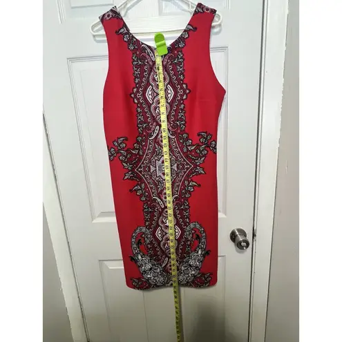 Sandra Darren  Women’s Red Paisley Sleeveless Dress Size 10 Stretch Fit Career