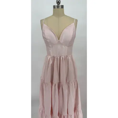 Hutch NWT Blush Pink Tiered Maxi Dress Taffeta Sheen Spaghetti Strap Gown Small