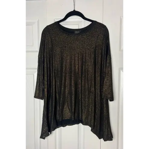 Iman Black Gold Metallic Glitter Asymmetric Hem Sparkle Top Size Small NWT