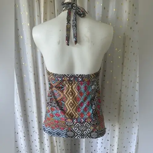 Mossimo Geometric Tribal Aztec Mediterranean Print Tankini Halter Swim Top S Black