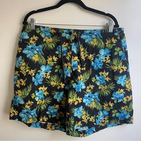 Jones New York Vintage Y2K   Sport Cotton Linen High Waist Floral Shorts Plus 14W