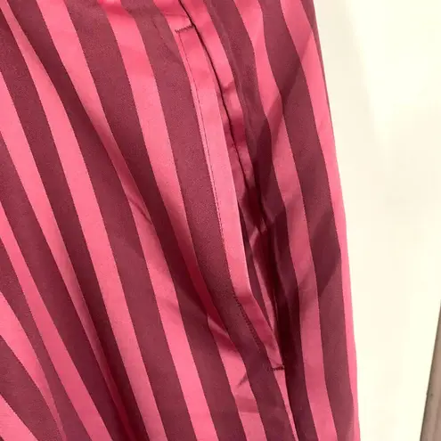 Cabernet Satin Pajama Top and Pants Set in Red Stripe Size L