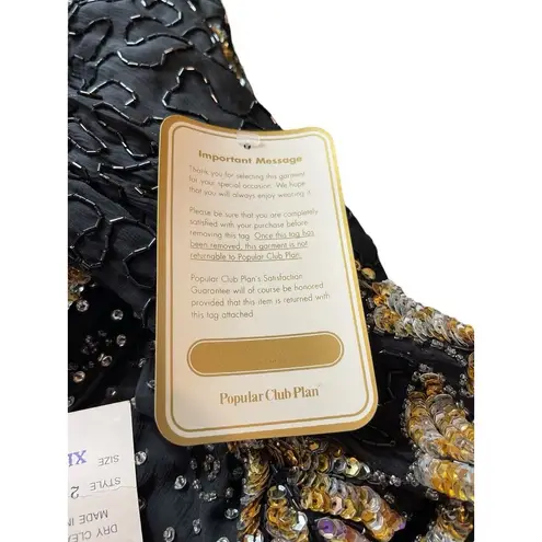 Laurence Kazar VTG 80s 90s Laurance Kazar Black Gold Heavy Hand Beaded Sequin Glam Dress NWT XL