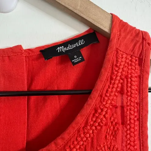 Madewell  Red Embroidered Button Back Swing Tank Top Size 0