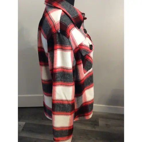B.B. Dakota Steve Madden Plaid Boxy Shacket Jacket Red Large L