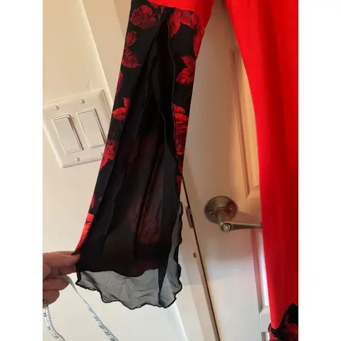 Marie Oliver Marie N Womens Sheer Long Red Floral Print Open Back Maxi Dress S-XL Whimsygoth