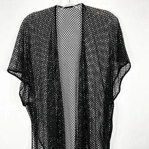 Just Be Just Be One Size Swim Cover Up Mesh Tasseled Black Swimwear Short Sleeve 1222