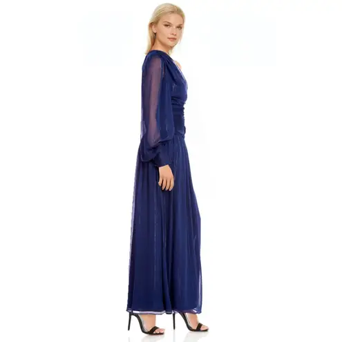 Badgley Mischka Alice Long Sleeve One Shoulder Gown in Navy Size US 2