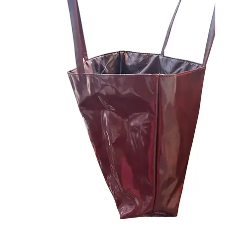 Burgundy Tote Bag Faux Leather Vinyl Shoulder Bag Everyday Carryall Shopper Red