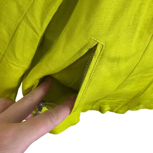 Karen Kane Linen Blend Pea Green Asymmetrical Full Zip Light Cropped Jacket Sz L