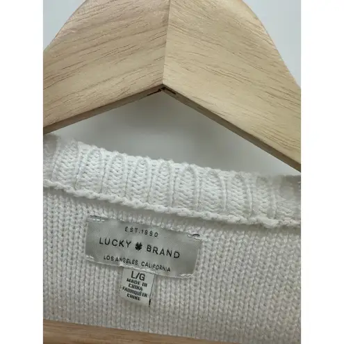 Lucky Brand  Womens Chunky Knit Sweater Size L Boxy Pullover Boho Coastal White