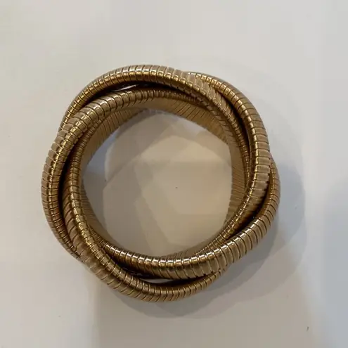 Twisted Gold-Tone Herringbone Chain  Bangle Bracelet EUC OS Unbranded Slip On