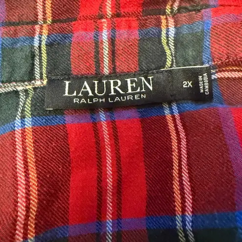 Ralph Lauren Lauren  Plaid Brushed Twill Ballet Sleep Shirt Women’s 2X