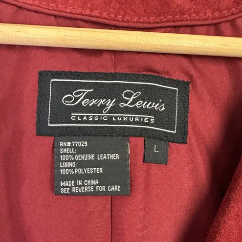 VTG Terry Lewis Leather Jacket Womens Large Suede Snake Print Lined Zip Up RARE Red