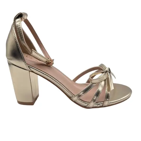 Allegra K NEW Sandals Womens 6 Gold Metallic Bow Heeled Ankle Strap Party Shoes