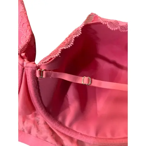Cacique 42DDD Lace Balconette Bra Salmon Pink Underwire Lightly Lined Used