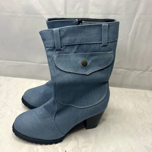 None Denim‎ zip up Heeled Boot. No Brand. Size 41 (US 9.5)