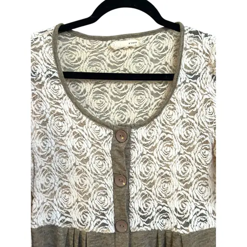 A'reve Boho Tunic Dress Womens Small Lace Long Sleeve Button Front Ruffle White