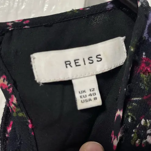 Reiss Fazia India Black Ruffle Floral Long sleeve Blouse size 8