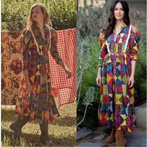 Doen Nicoletta Patchwork Print Organic Cotton Midi Dress Size XS