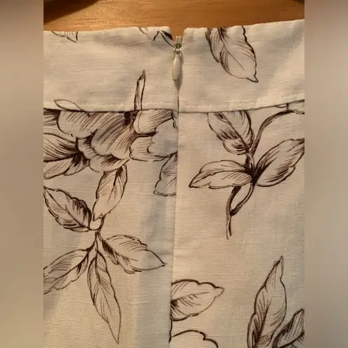 Ann Taylor  Loft Dress Womens 12 Fitted Day Dress Ivory Floral Linen Blend  Zip