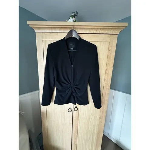 Smythe Long Sleeve Ruched Top w/ Front Zipper & Shoulder Pads SZ 2 Black Blazer