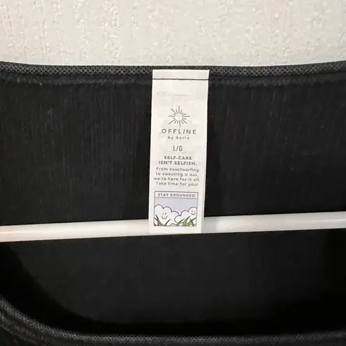 OFFLINE by Aerie Black Ribbed Long Sleeve‎ Cropped Workout Top Large NWT