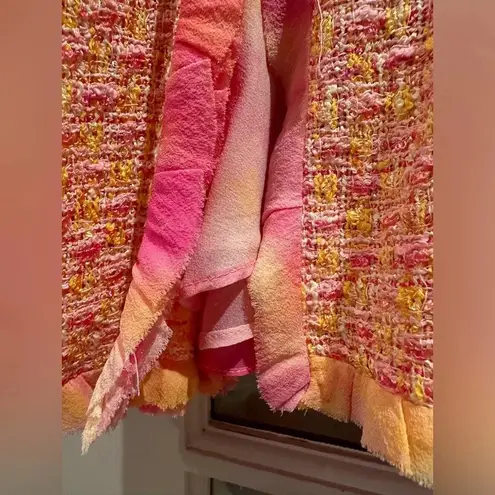 Rickie Freeman For Teri Jon Pink Tweed Tie Dye Ruffle A