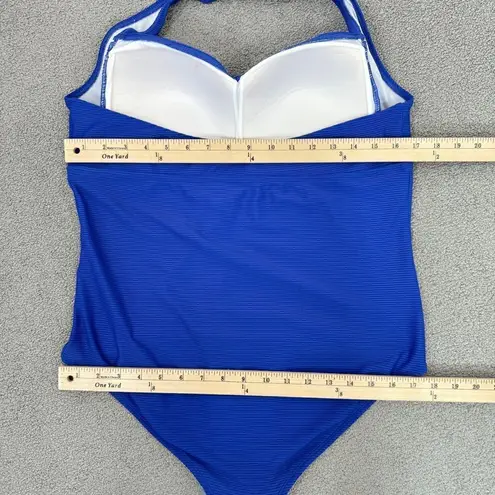Ibiza Ribbed Halter One Piece Swimsuit Royal Blue Plus Size 1X