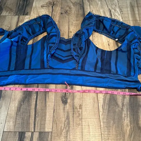 Free People  Women’s XL New On a Yacht Blouse Blue Ruffle Backless Tie Crop Boho