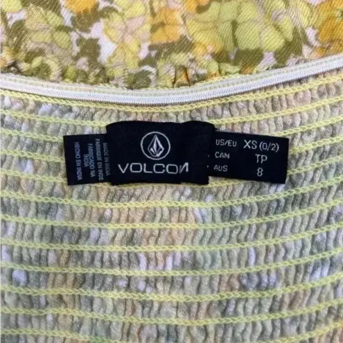 Volcom  Wanna Have Fun Mini green and yellow floral smocked Dress