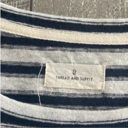 Thread and Supply  Size Large Blue and White Striped Tie Front Top