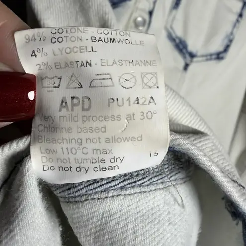 Teleria Zed Womens Handmade Denim Shirt Jacket 46 L Tie Dye Bleach Wash Italy Blue Size L