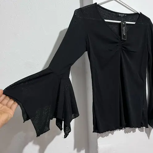Hiatus bell sleeves top Size M USA Black Sheer Y2K New