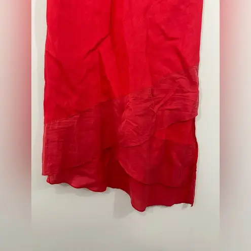 Sundance  Red Linen‎ Silk Sleeveless Asymmetrical Midi Dress Size MEDIUM - Image 4