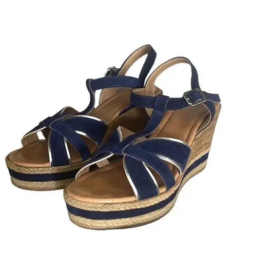 Texto Womens Wedge Sandals Espadrille Platform Strappy 3.5" Heels Blue Brown Size 7