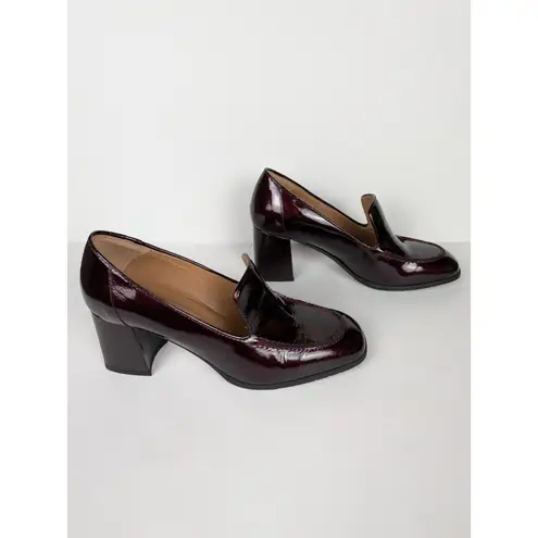 Aquatalia Burgundy Michelle Patent Leather Loafer Pumps Block Heel Women's 10